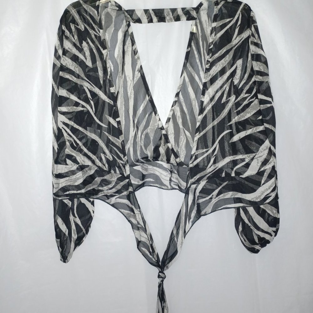 EMERALD LONG SLEEVE SHEER ZEBRA PRINT TOP - Picture 2 of 11